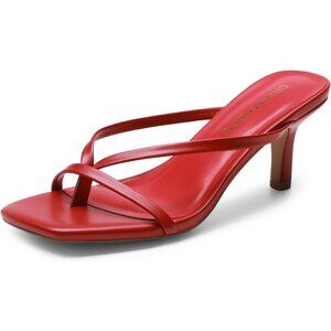 Dream Pairs Women Red Faux Leather Open Square Toe Thong Kitten Heeled Sandals